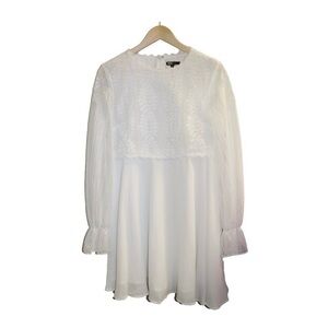 INA White Lace Overlay Long Sleeve Short Dress